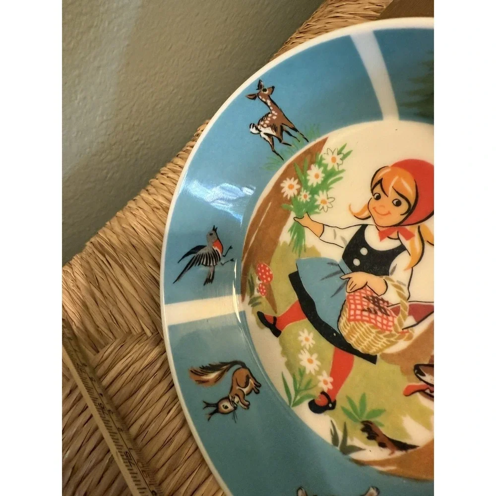 Vintage Ornamin Little Red Riding Hood Bowl & Cup Set Germany Melamine Nursery